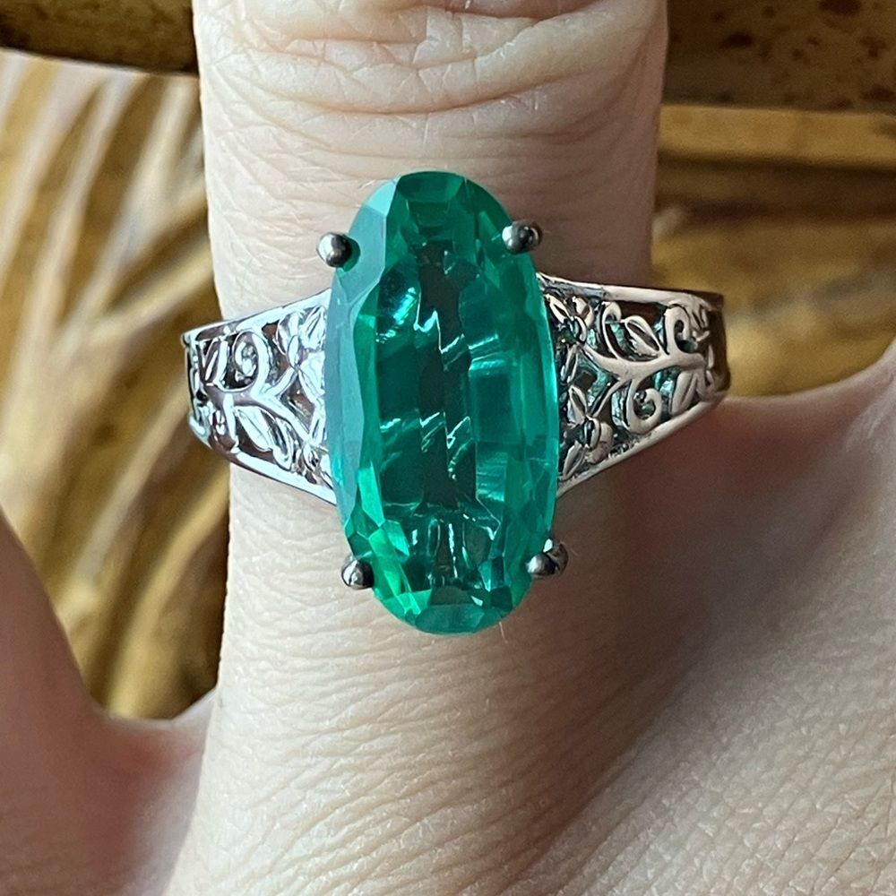 Emerald Triplet Quartz Sterling Silver Ring Size 7